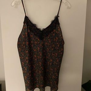 AVEC LES FILLES floral black floral cami spaghetti straps tank XL lace trim